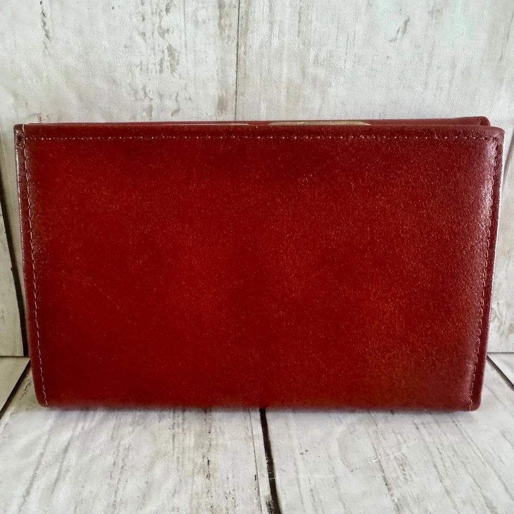 Amity Signature Series Burgundy Cowhide Leather Tri-Fold KissLock Wallet Vintage